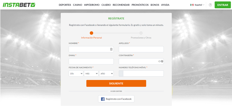 Registrarse en Instabet Formulario