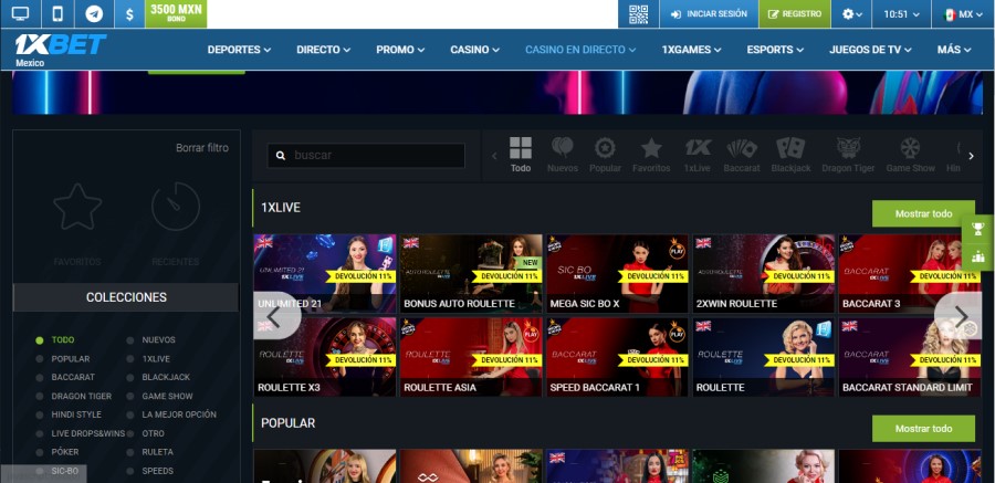 1xBet Casino en Vivo 